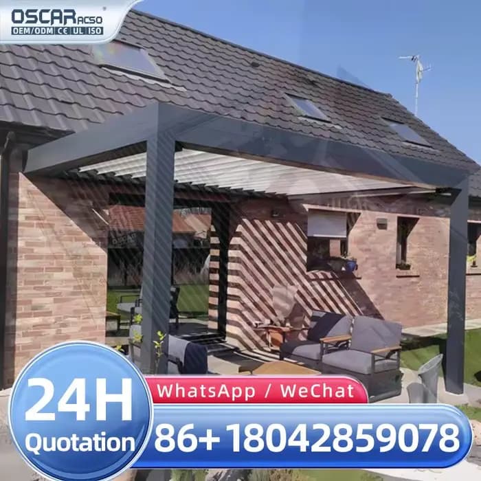 Pergola en aluminium thermolaqué écologique, étanche, télécommandée, avec lames bioclimatiques autom