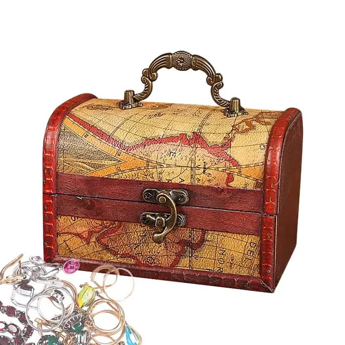 Petite coffre en bois, boîte de rangement de Pirate avec serrure et poignée, boîte à souvenirs, boît