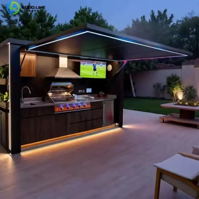 Abri de barbecue en acier et cuisine extérieure – Structure durable, imperméable et écologique en no