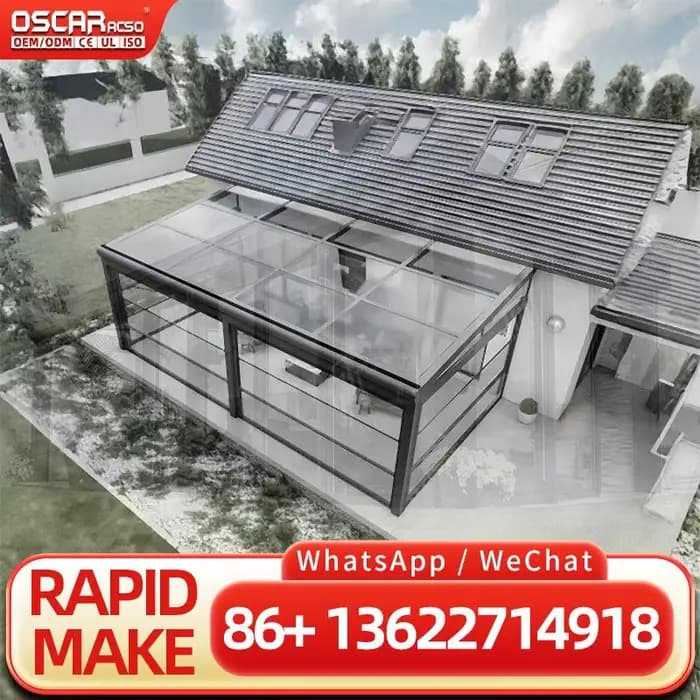 Véranda murale en aluminium sur mesure avec cloison en verre pour patio et jardin en hiver, idéale p