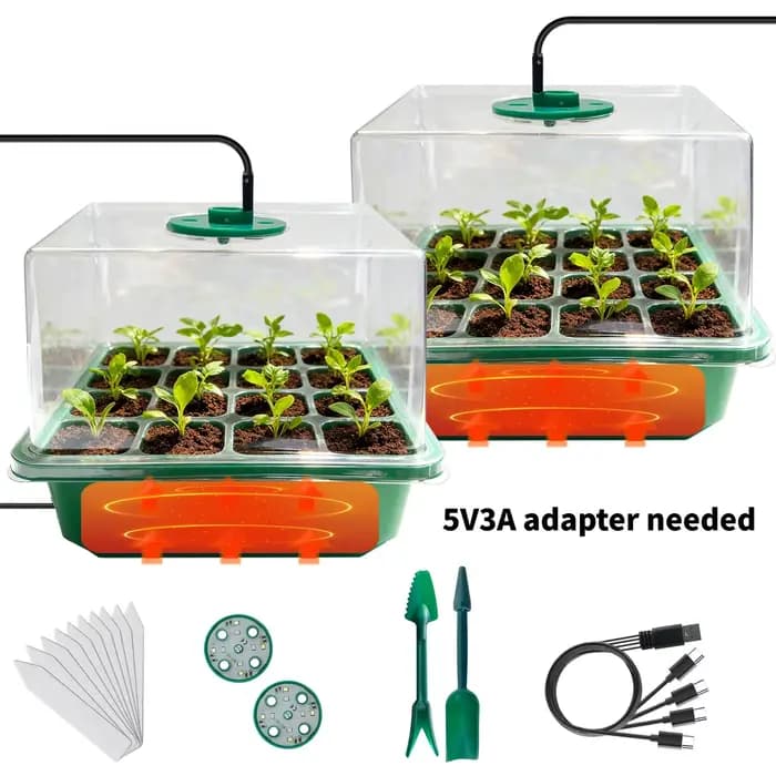Kit de démarrage de semis chauffé à 24 cellules avec lampe de culture et 2 dômes d'humidification, m