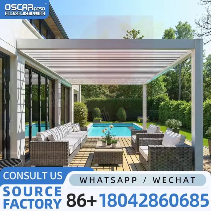Pergola motorisée imperméable pour carport, patio extérieur, sur mesure, en aluminium, avec revêteme