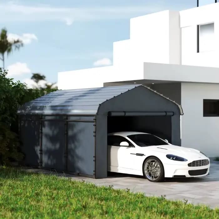 Abri de voiture en métal robuste HUIDING 12' x 20' avec toit en métal galvanisé, imperméable, pour g