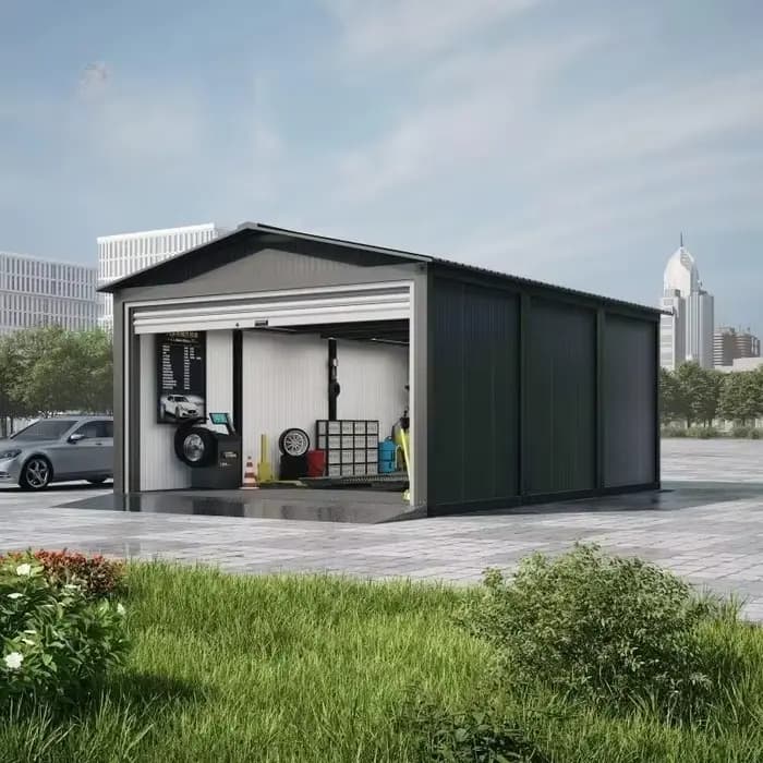 Garage double en métal 25' x 33' avec porte latérale, abri de jardin portable, mobilier de jardin, d