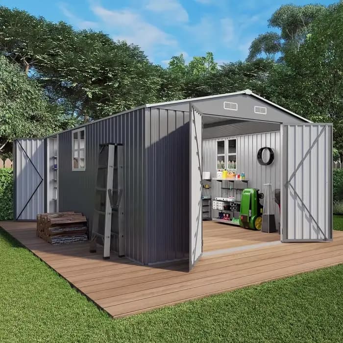 Abri de jardin extérieur 10x14x6,7 pieds, abri de jardin en acier galvanisé avec porte et fenêtre ve
