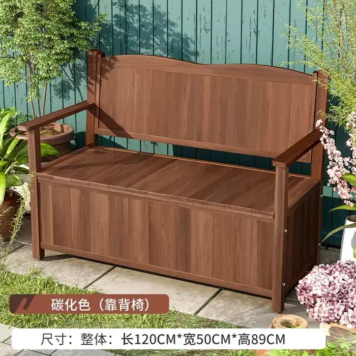 Banc de rangement extérieur en bois traité sous pression avec dossier, ensemble de chaises longues 2