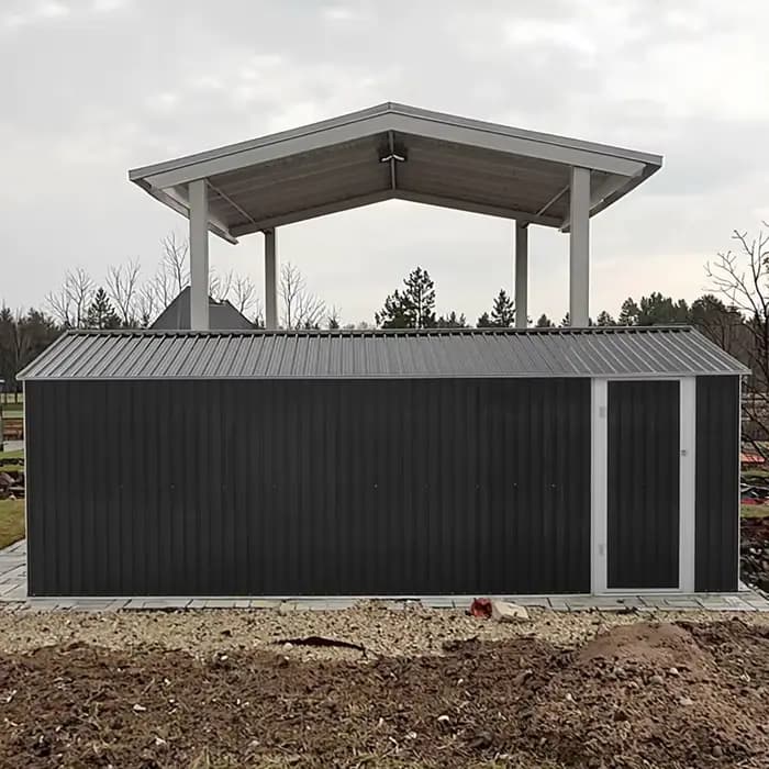 Abri de jardin moderne en métal avec fenêtre, grande capacité, pour vélos et voitures, en bois trait