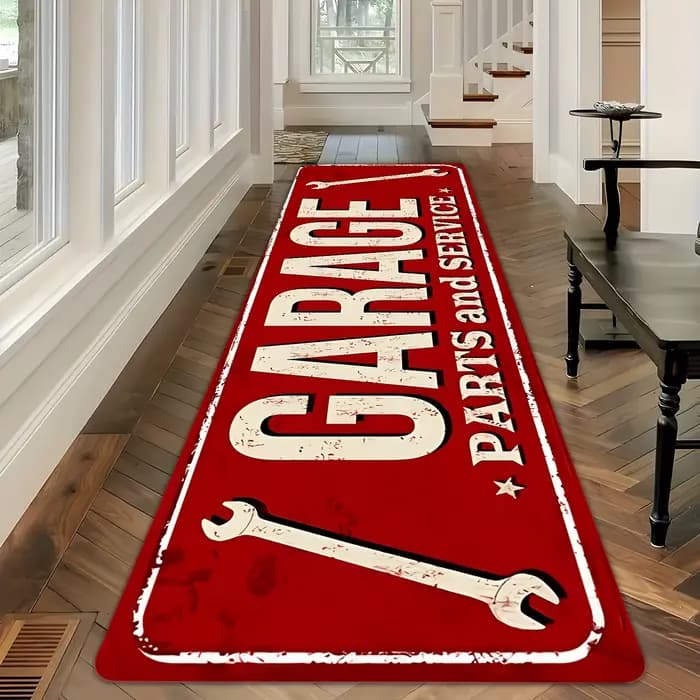 Tapis de sol antidérapant pour garage, thème clé à molette rétro, pour entrée de garage et décoratio