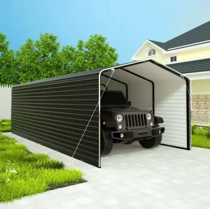 Abri de voiture entièrement en acier avec parois latérales fermées 20 x 30 pieds