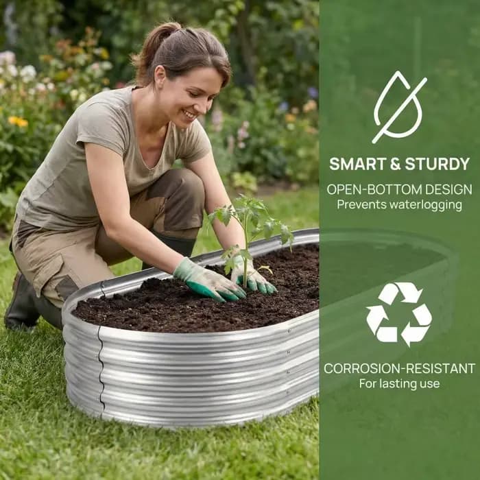 Bac à Jardin Surélevé pour Balcon Grand Espace Forme Ovale Galvanisé Anti-Rouille Usage Domestique 4x2FT Un Pack