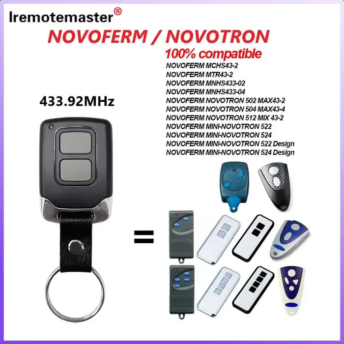Télécommande de porte de garage NOVOFERM NOVOTRON 502 MAX43-2 504 MAX43-4 512 522 433 MHz MTR43-2 MCHS43-2 MNHS433-02 MNHS433-04