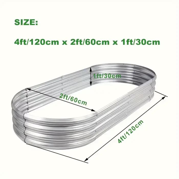 Bac à Jardin Surélevé pour Balcon Grand Espace Forme Ovale Galvanisé Anti-Rouille Usage Domestique 4x2FT Un Pack