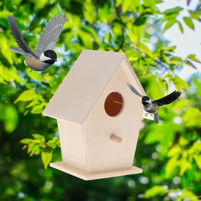 Nichoir en bois fait à la main avec perchoir pour petits oiseaux