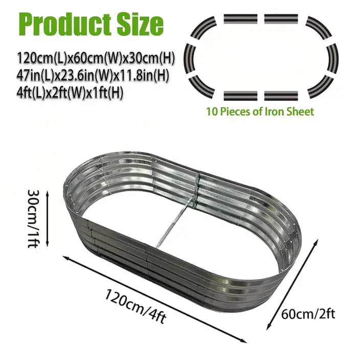 Stock Design classique grand 4x2x1ft Kit de lit de jardin surélevé galvanisé boîte de jardinière ovale en métal pour la plantation de plantes de légumes