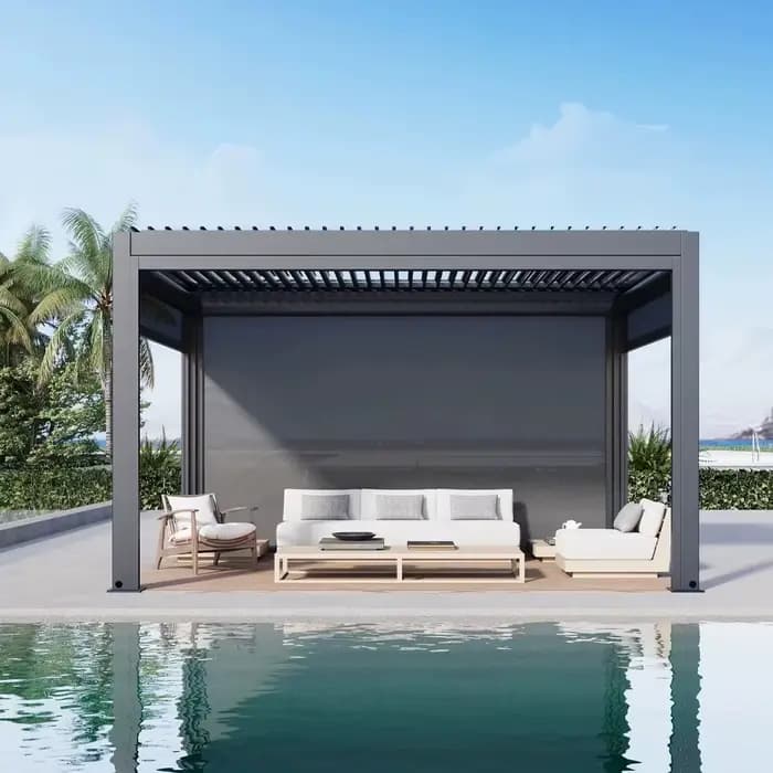 Pergola automatique en aluminium à lames orientables avec auvents bioclimatiques pour ombrage extérieur, toit de gazebo, résistant aux UV, imperméable et durable