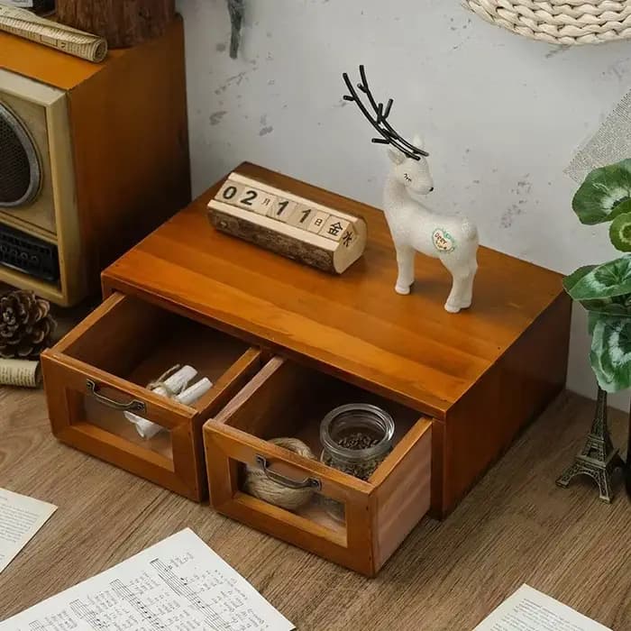 Boîte de rangement à tiroirs en bois – Organiseur de bureau