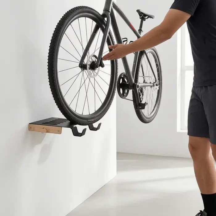 Support mural pour vélos avec accents en bois