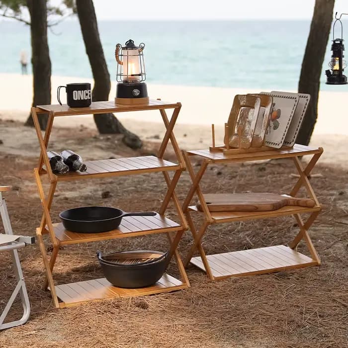 Étagère multifonctionnelle en bois et bambou pour l'extérieur