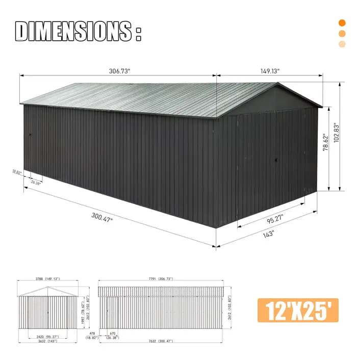 Abri de jardin métallique extérieur 12x19 pieds