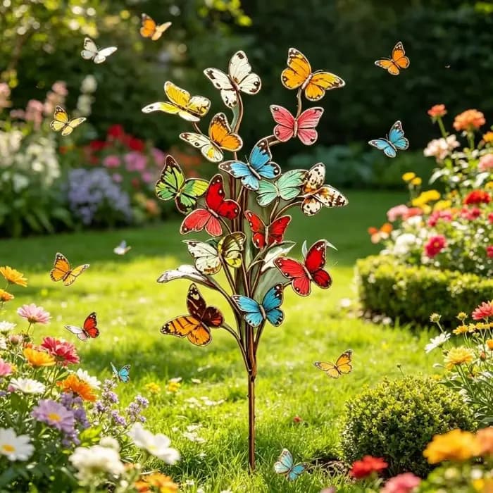 Piquets jardin en métal papillons décoratifs