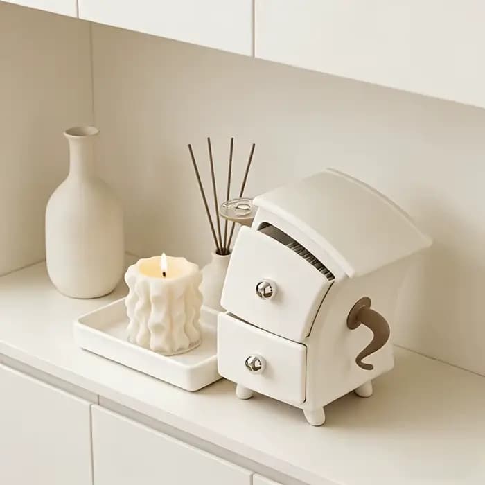Meuble de rangement compact à double tiroir avec plateau supérieur