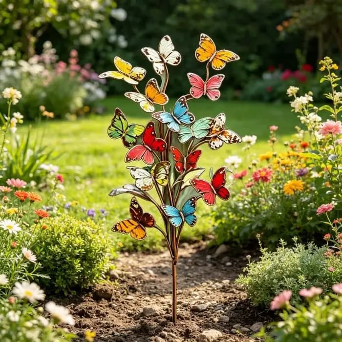 Piquets jardin en métal papillons décoratifs
