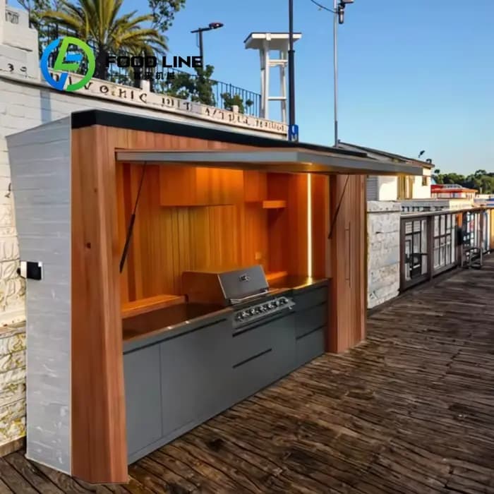 Abri modulaire personnalisé résistant aux intempéries avec cuisine extérieure