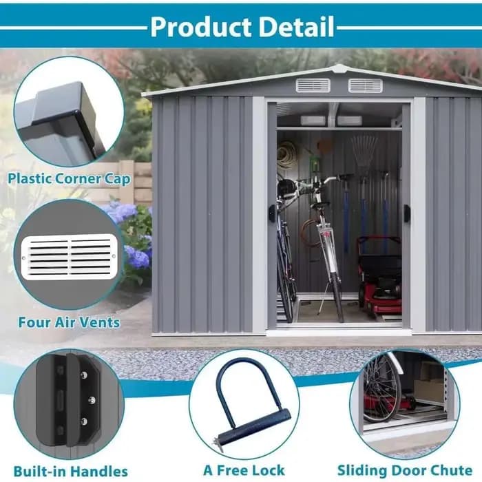 Abri de rangement extérieur en métal de 6 pieds x 8 pieds