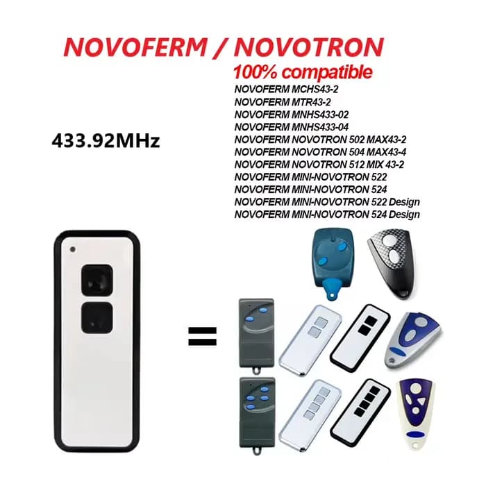 Télécommande de porte de garage NOVOFERM NOVOTRON 502 MAX43-2 504 MAX43-4 512 522 433 MHz MTR43-2 MCHS43-2 MNHS433-02 MNHS433-04