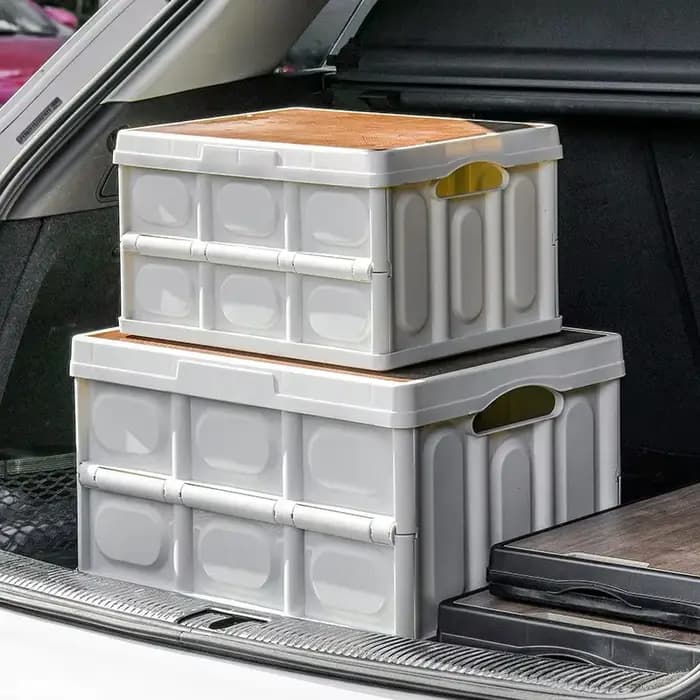 Boîte de rangement extérieure de 35l avec couvercle en bois