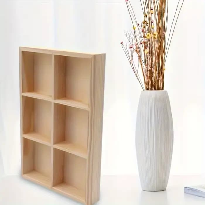 Boîte de rangement en bois à six compartiments