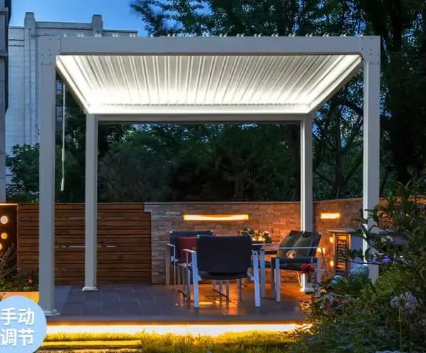 Pergola automatique en aluminium à lames orientables avec auvents bioclimatiques pour ombrage extérieur, toit de gazebo, résistant aux UV, imperméable et durable