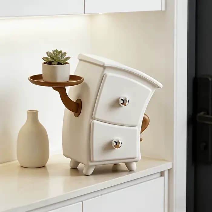 Meuble de rangement compact à double tiroir avec plateau supérieur