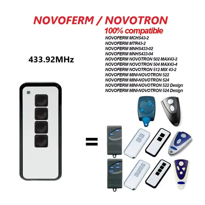 Télécommande de porte de garage NOVOFERM NOVOTRON 502 MAX43-2 504 MAX43-4 512 522 433 MHz MTR43-2 MCHS43-2 MNHS433-02 MNHS433-04