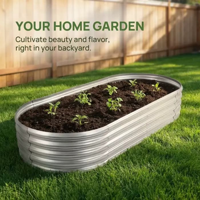 Bac à Jardin Surélevé pour Balcon Grand Espace Forme Ovale Galvanisé Anti-Rouille Usage Domestique 4x2FT Un Pack