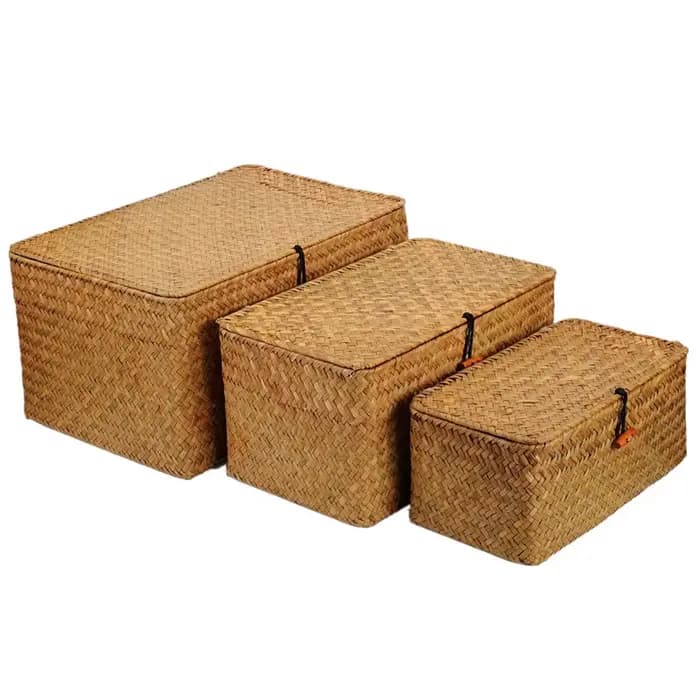 Panier de rangement en osier tissé avec couvercle