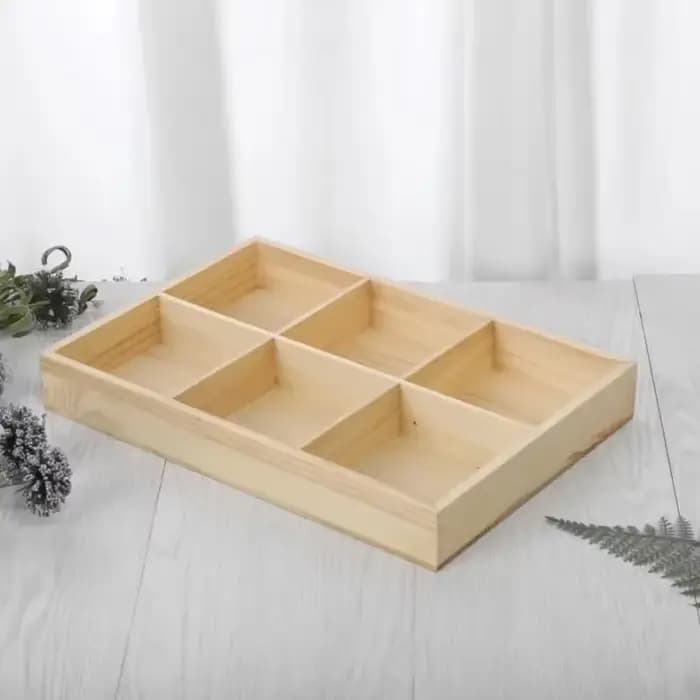 Boîte de rangement en bois à six compartiments
