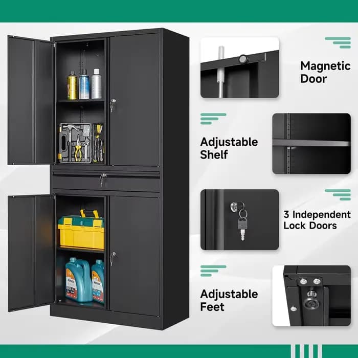 Armoire de rangement en métal pour garage avec tiroir et 4 portes verrouillables