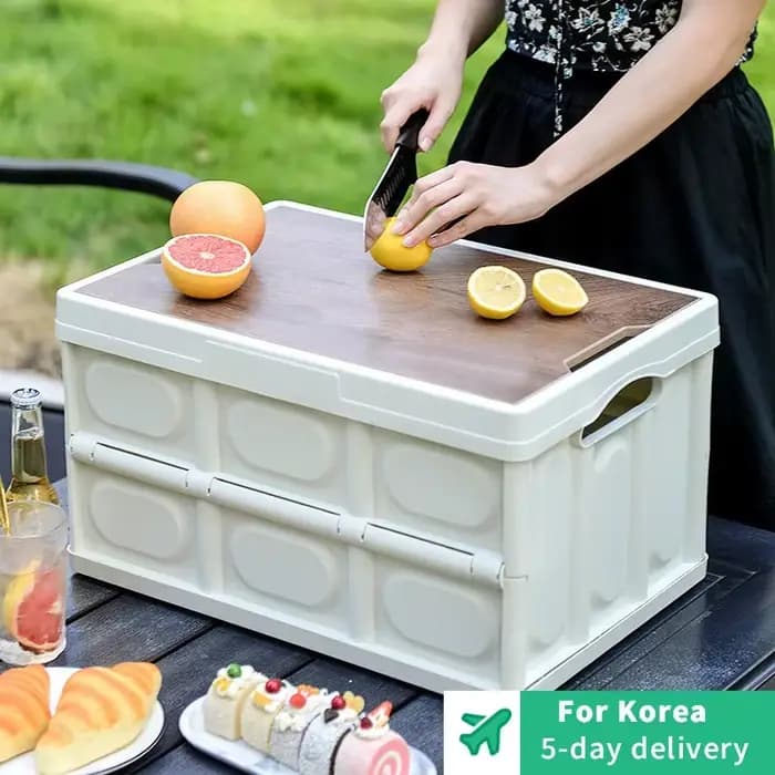 Boîte de rangement extérieure de 35l avec couvercle en bois
