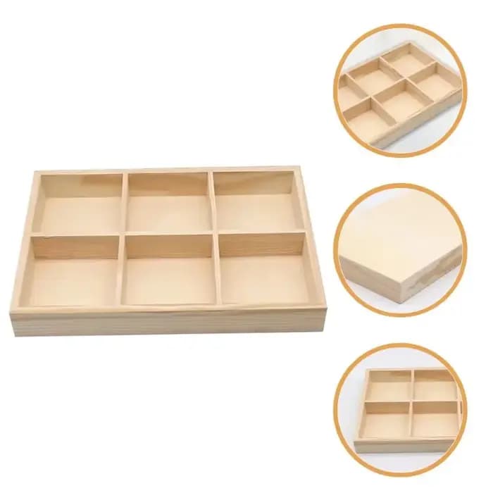 Boîte de rangement en bois à six compartiments