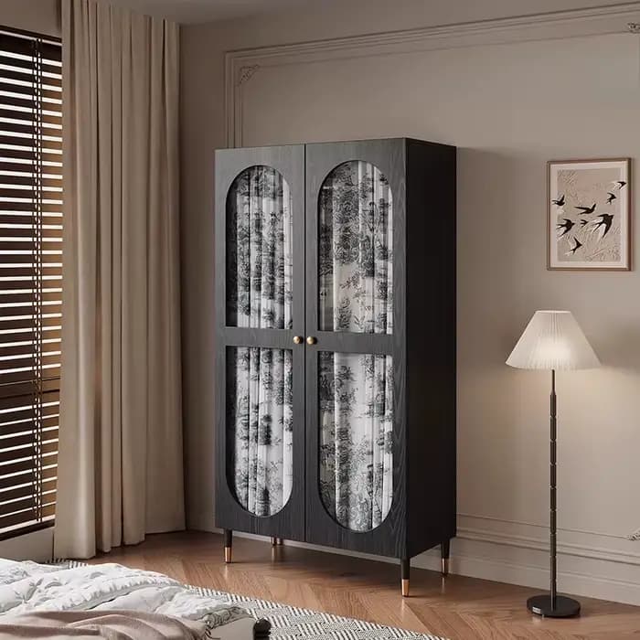 Armoire De rangement en verre moderne en bois Vintage noir chambre