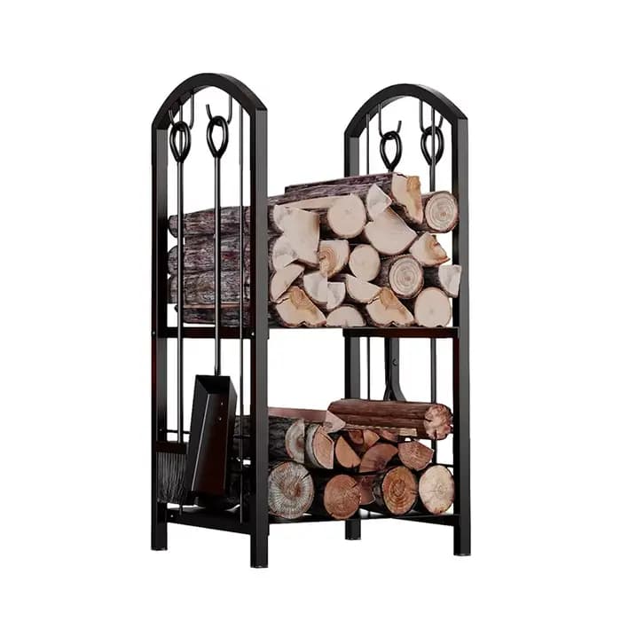 Support de stockage de bois de chauffage en fer forgé noir