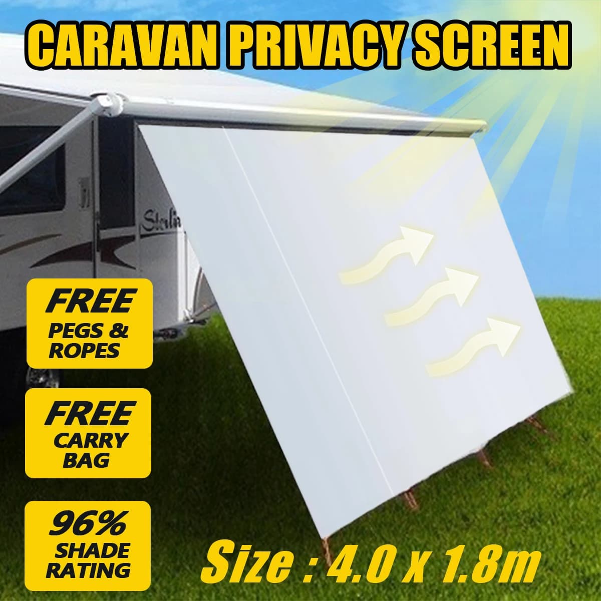 Écran de Confidentialité pour Caravane de 4x1.8m, Auvent Latéral de Voiture, Tente de Toit, Abri Sol