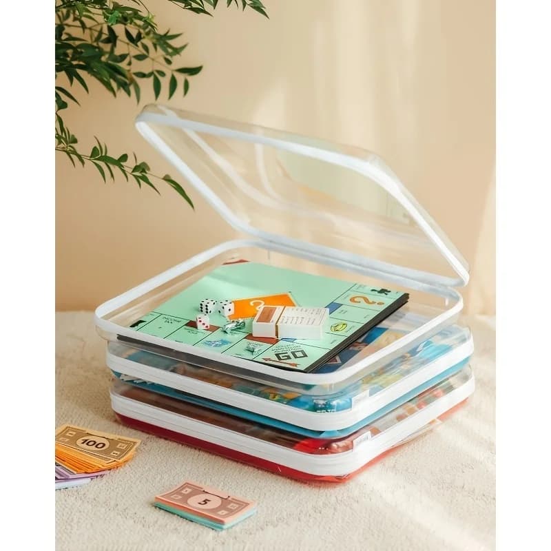 1 boîte de rangement rigide transparente avec fermeture à glissière - Organisateur de jeux de société en plastique durable, adapté aux jeux, aux puzzles