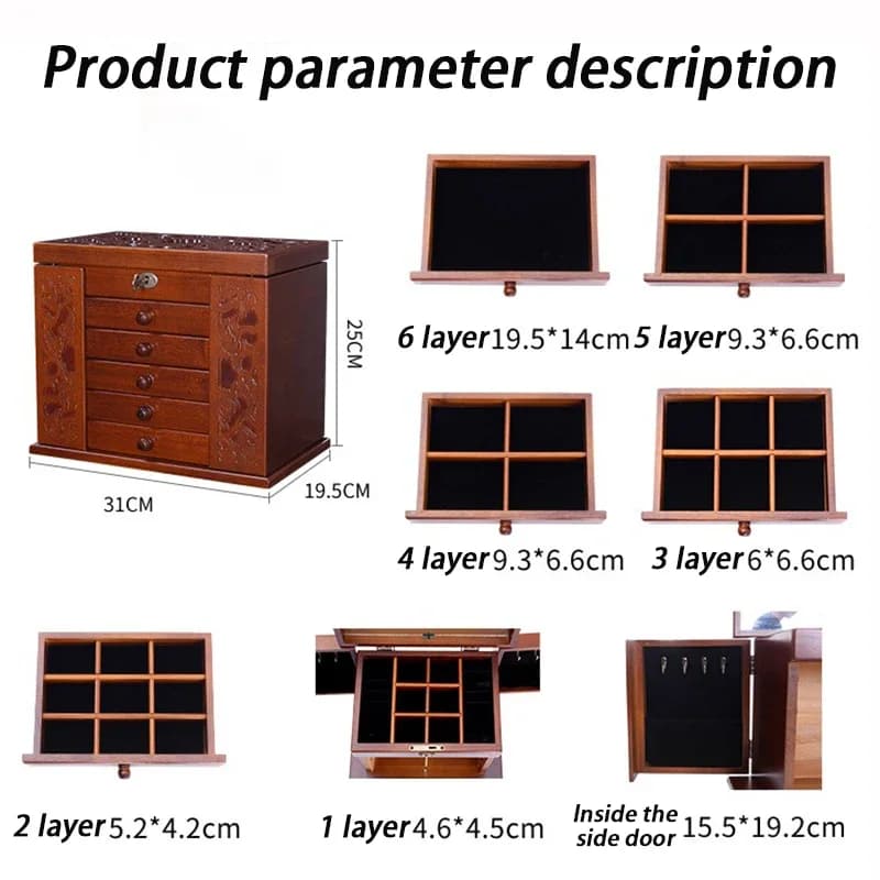 Boîte à bijoux en bois MELBox pour femme, grand présentoir à colliers, boîtes de rangement pour bracelet, conteneur à matiques, porte-bijoux, cadeau d'évaluation