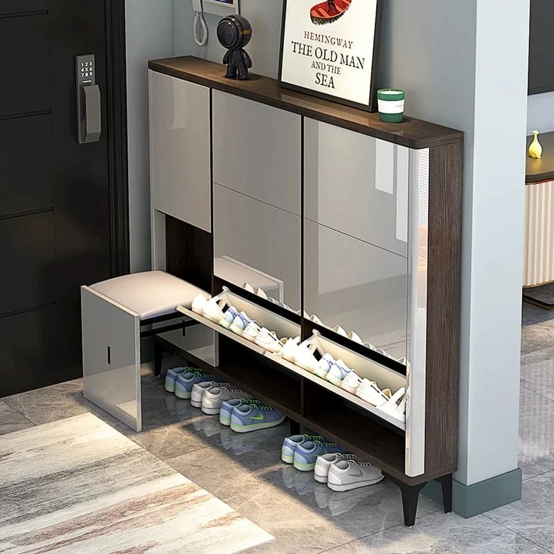 Meuble de rangement pour chaussures avec siège et portes, armoire à chaussures étroite secrète, organisateur de chaussures d'angle rotatif, mobilier de maison