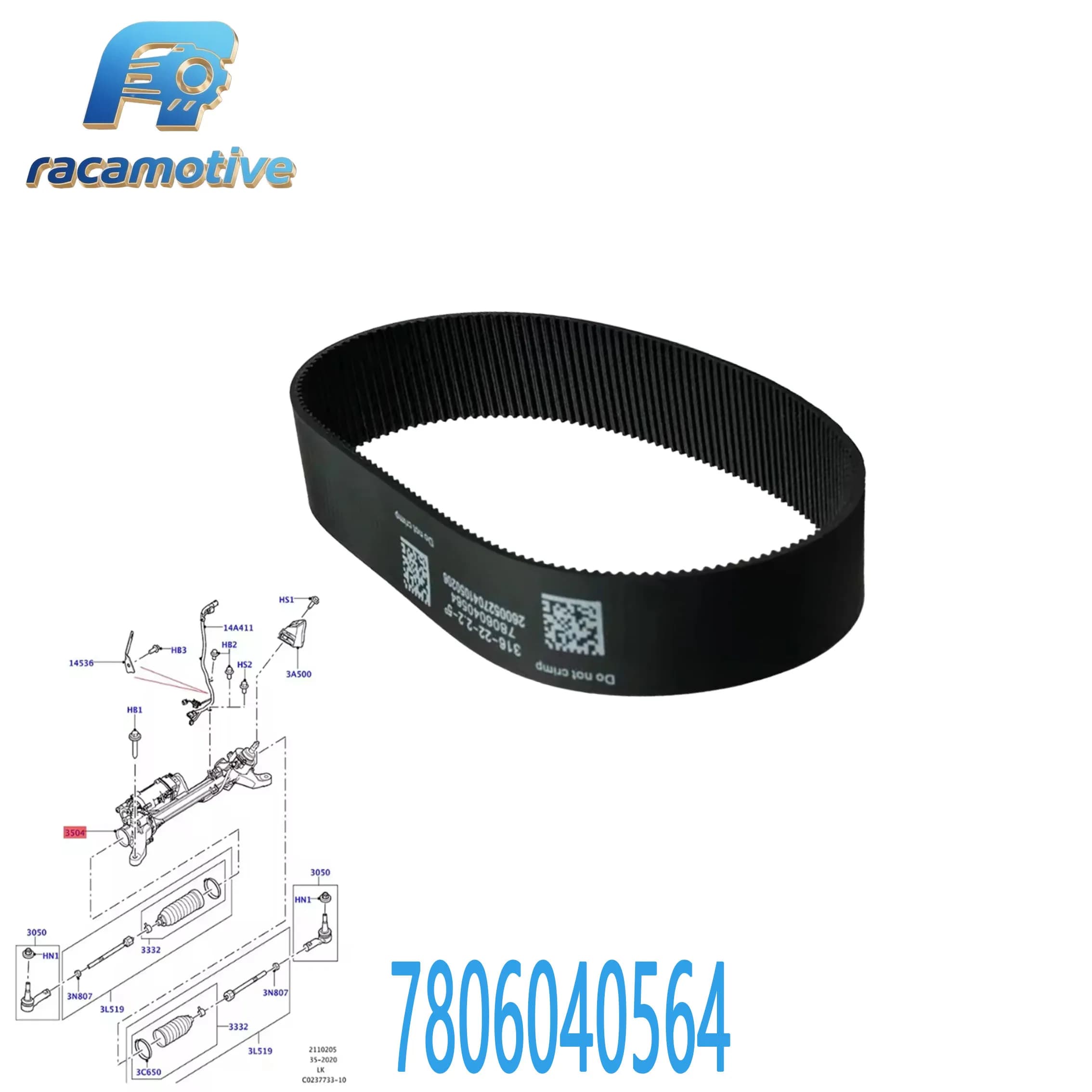 7806040564 LR088698 LR052324 Convient pour Tesla Model S/X 2012-2016, Range Rover 2016-2019 316-22-2.2-5 °   Courroie de crémaillère de direction.