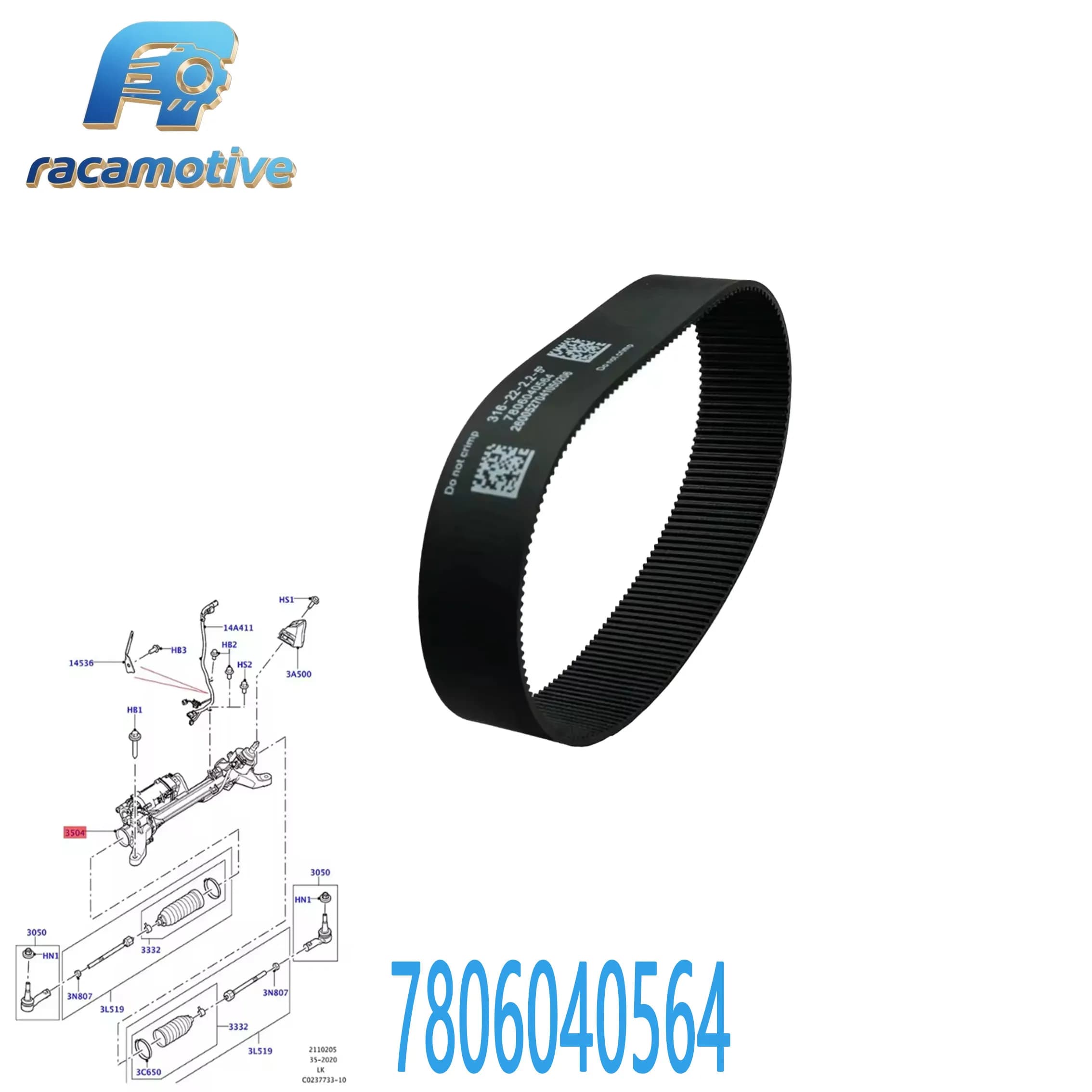 7806040564 LR088698 LR052324 Convient pour Tesla Model S/X 2012-2016, Range Rover 2016-2019 316-22-2.2-5 °   Courroie de crémaillère de direction.