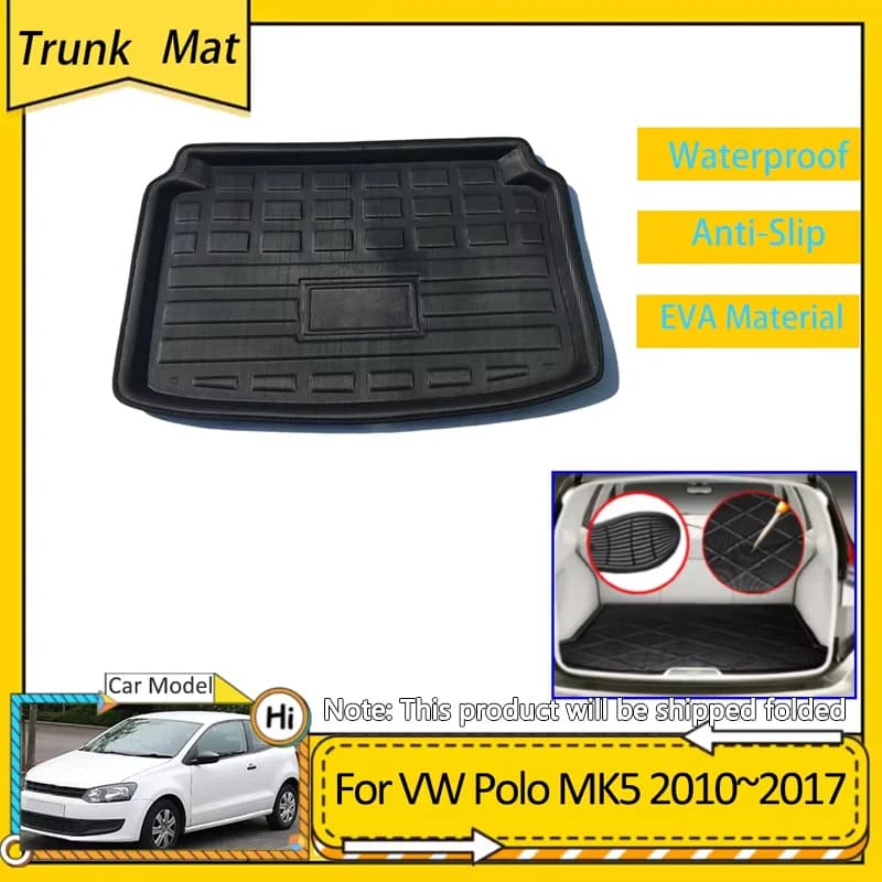 Polymères de coffre de voiture pour Volkswagen VW Polo, 6R, 6C, 61, Mk5, 2010 ~ 2017, accessoires Cargo Boot Pad, protecteur, OligWaterproof, tapis, doublure