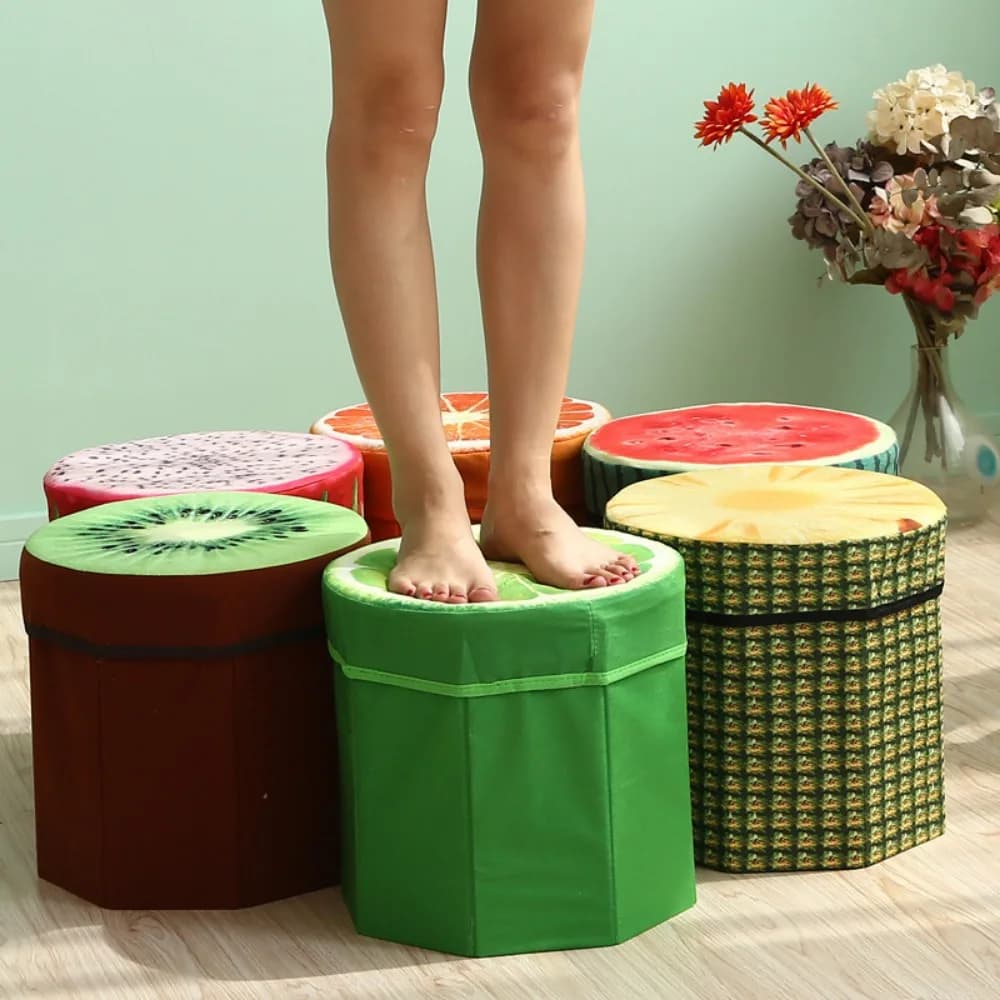 Tabouret de rangement de fruits, jolie boîte de rangement de tabouret pliant, siège de rangement pliable, tabouret de rangement créatif pour souche